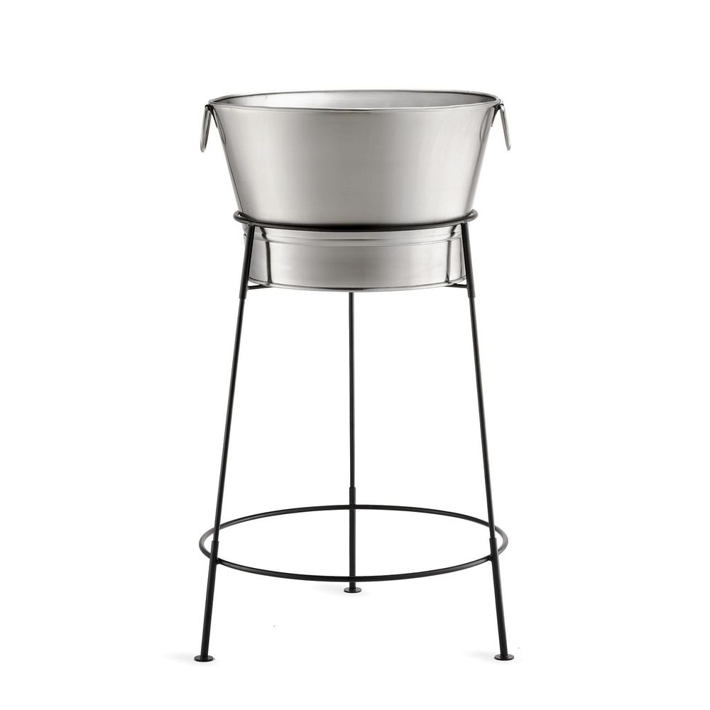 Tablecraft Brickhouse Collection Stainless Steel Brushed Double Wall Beverage Tub and Stand Set, 7 Gallon Capacity