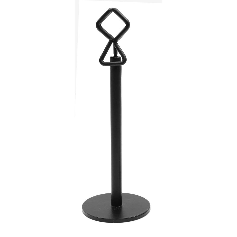 Tablecraft Black Powder Coated Metal Card and Number Holder Stand with Clip, 8 inch