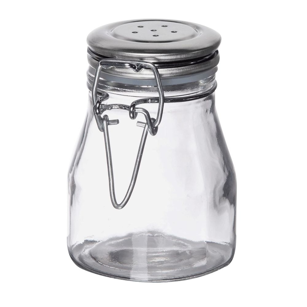 Tablecraft Glass Resealable Salt and Pepper Shaker with Stainless Steel Clip Top, 3.5 Ounce Capacity -- 6 per case