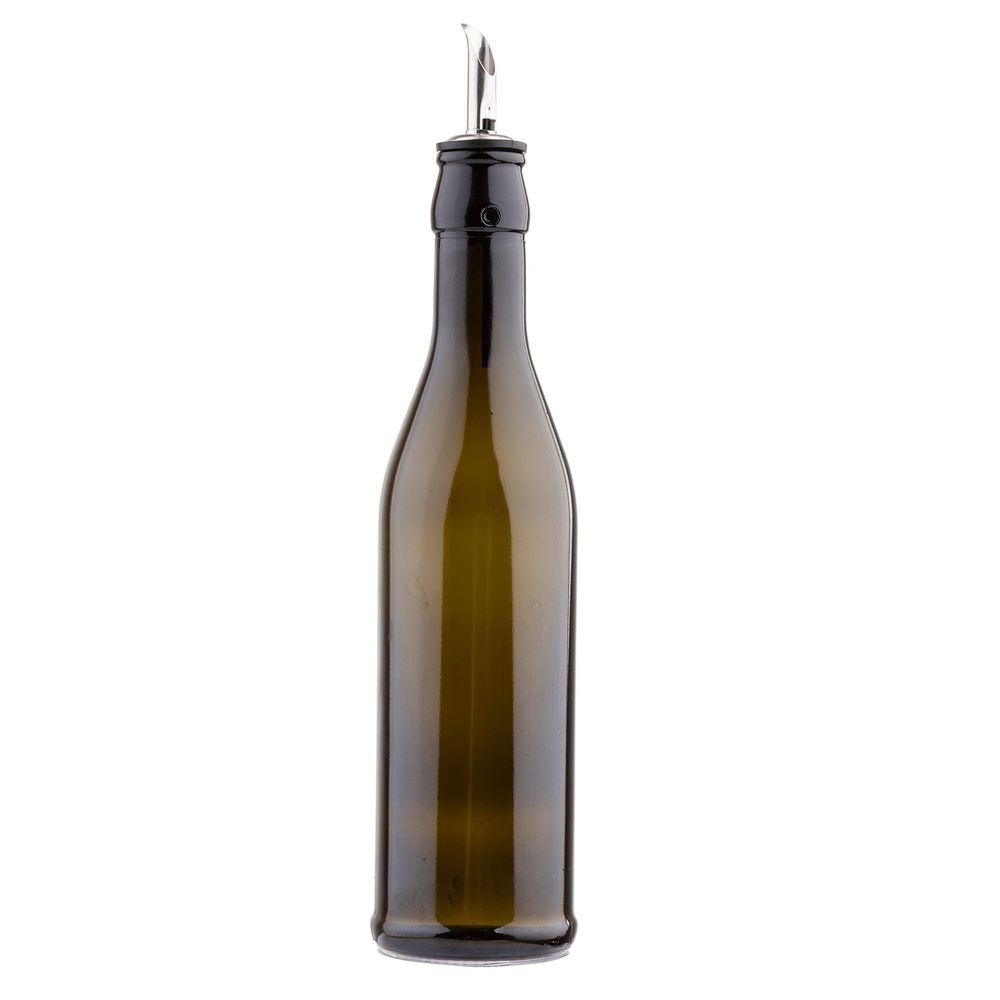 Tablecraft Dark Green Bottle with Stainless Steel Pourer, 17 Ounce Capacity -- 6 per case