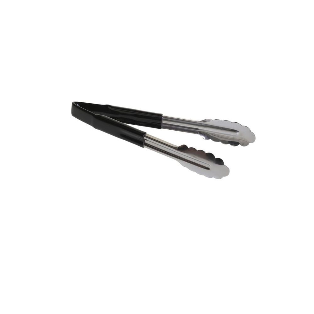 Tablecraft Stainless Steel Vinyl-Coated V-Hinge Tong with Black Handle, 9 inch