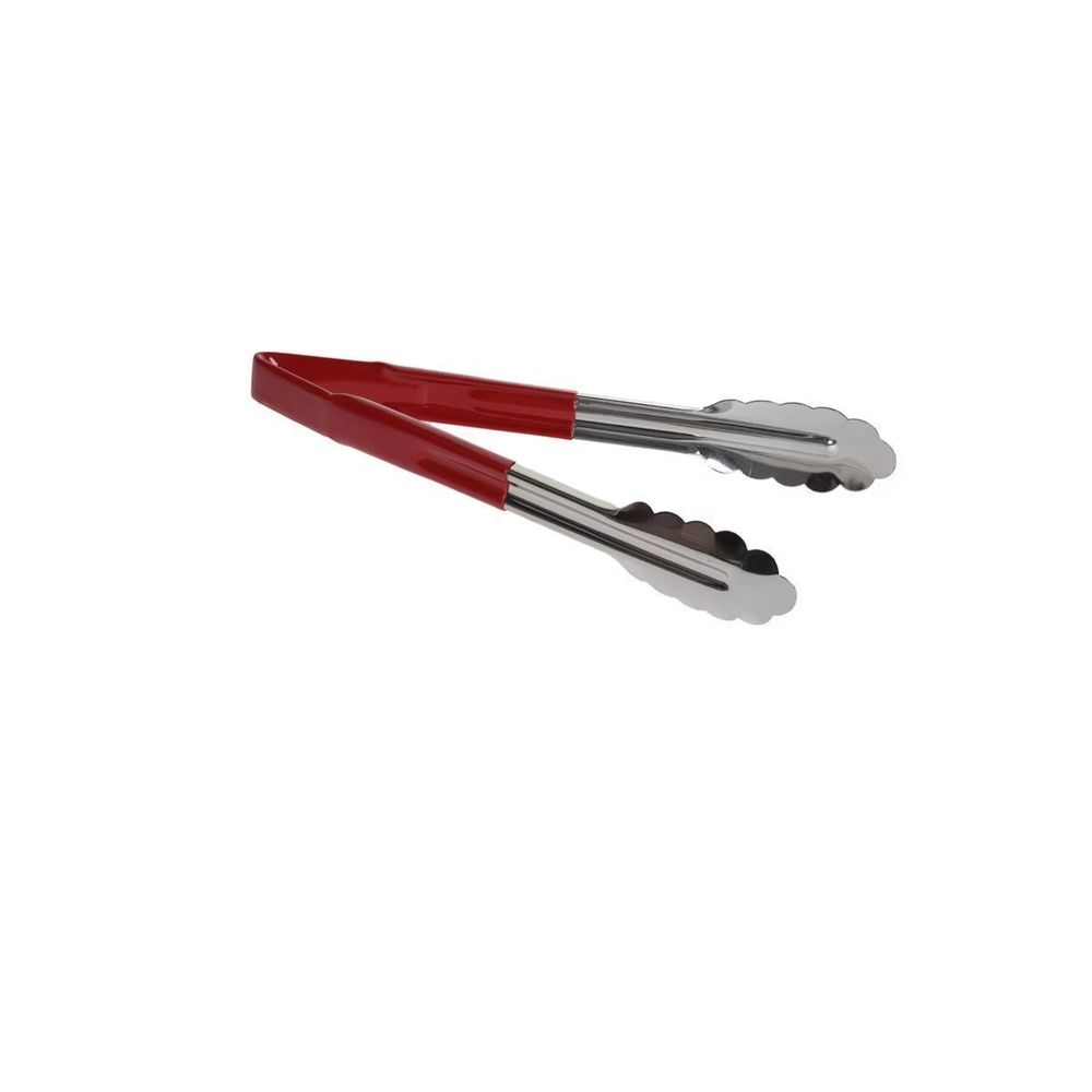 Tablecraft Stainless Steel Vinyl-Coated V-Hinge Tong with Red Handle, 9 inch