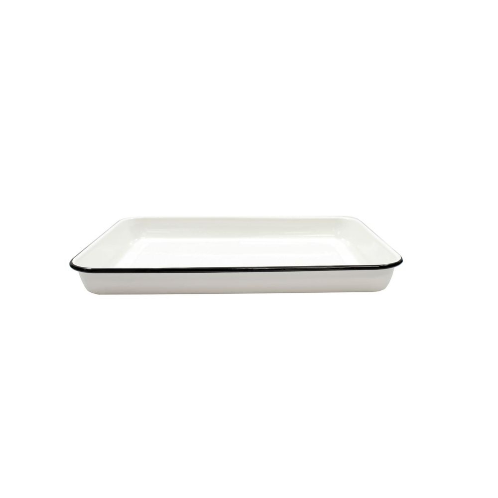 Tablecraft Enamelware Collection Creamy White with Black Rim Rectangular Serving Tray, 16 x 11.5 x 1.5 inch