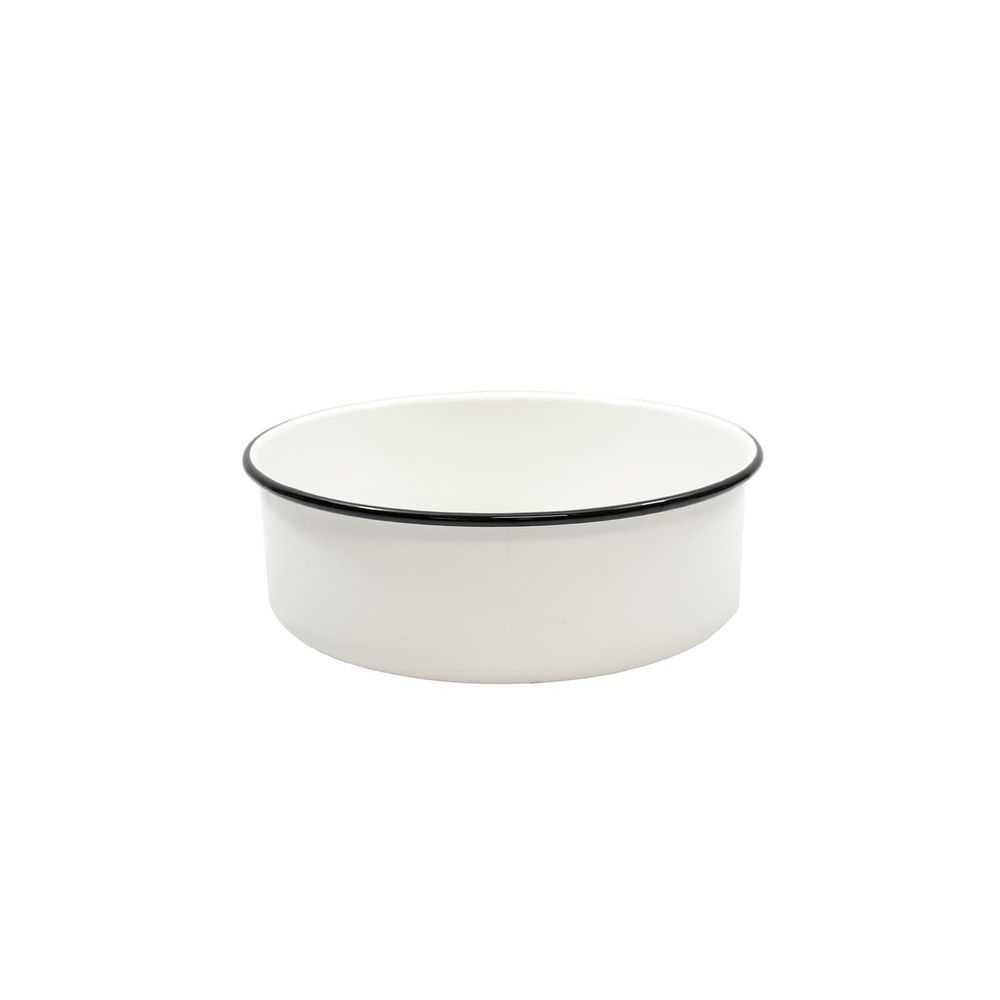 Tablecraft Enamelware Collection Creamy White with Black Rim Round Serving Tray, 10.125 x 10.125 x 3.625 inch