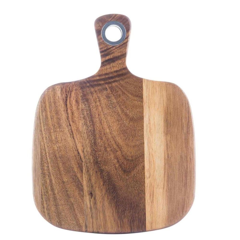 Tablecraft Acacia Collection Brushed Nickel Eyelet Wood Bread Board, 8 x 6 x 0.75 inch