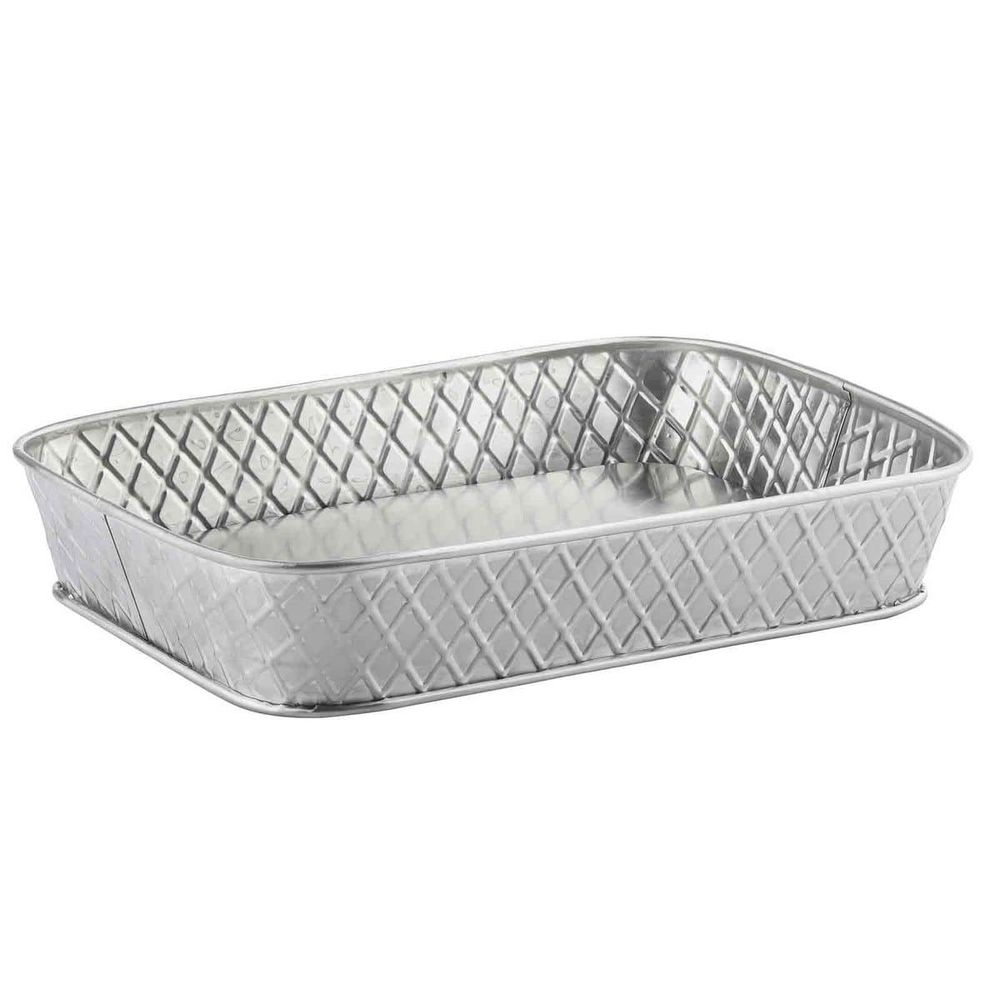 Tablecraft Lattice Collection Stainless Steel with Embossed Basket Weave Pattern Rectangular Platter, 9.5 x 6.5 x 1.5 inch