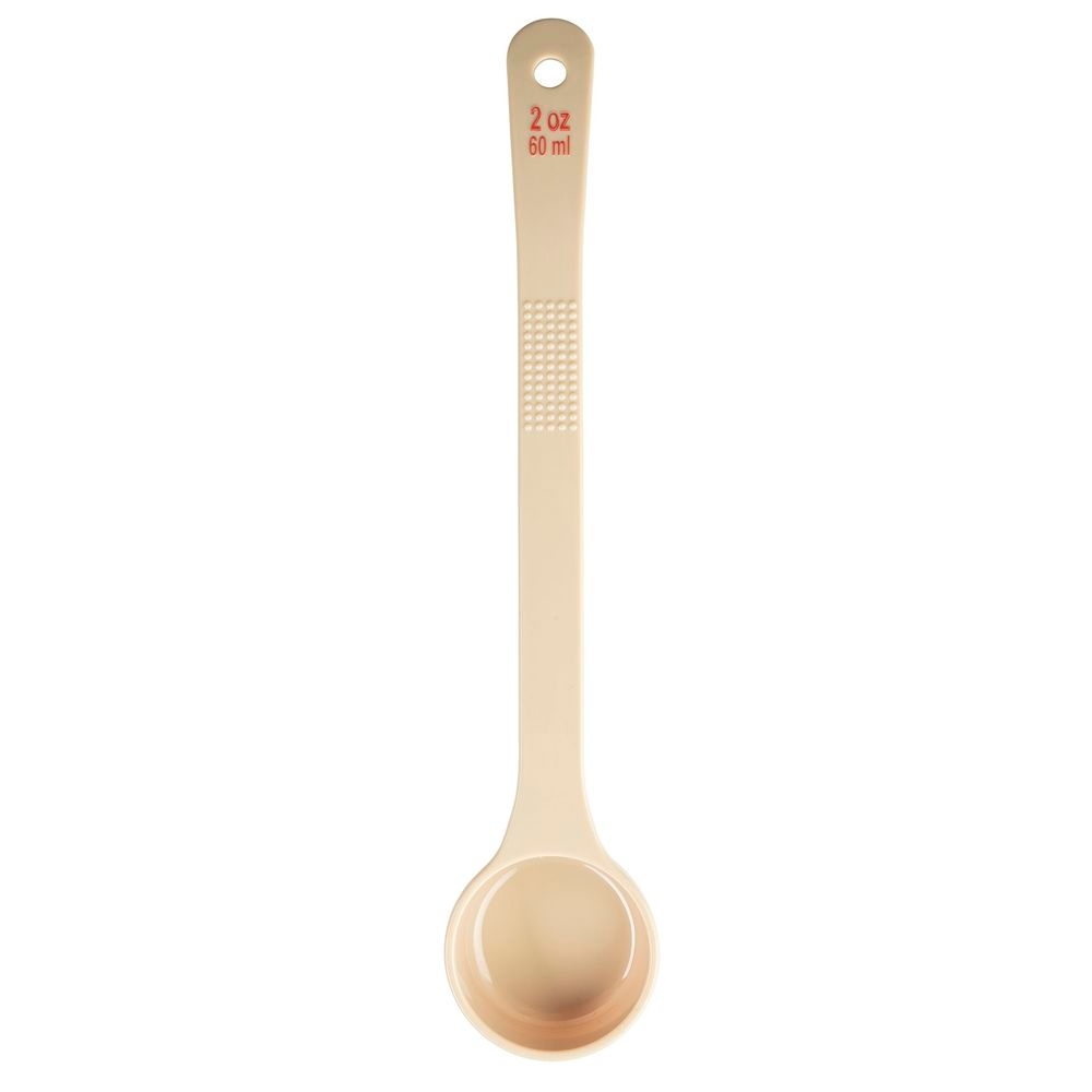 Tablecraft Polycarbonate Beige Solid Long Handle Spoonout with Red Capacity Marking, 2 Ounce Capacity -- 12 per case