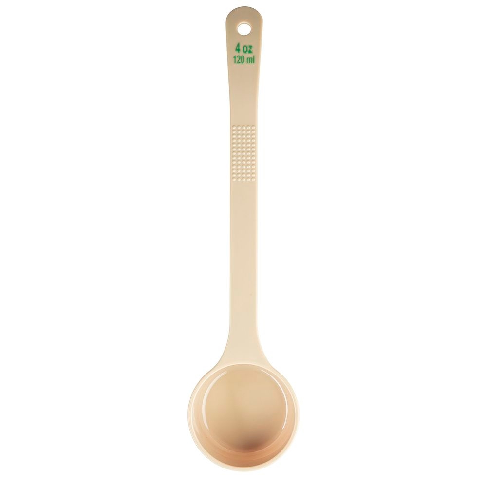 Tablecraft Polycarbonate Beige Solid Long Handle Spoonout with Green Capacity Marking, 4 Ounce Capacity -- 12 per case