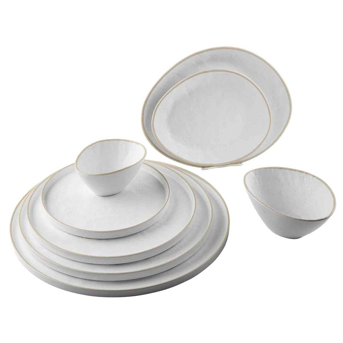 Tablecraft Europa Collection Melamine White Textured Pattern with Beige Rim Round Serving Tray, 18 x 18 x 0.875 inch