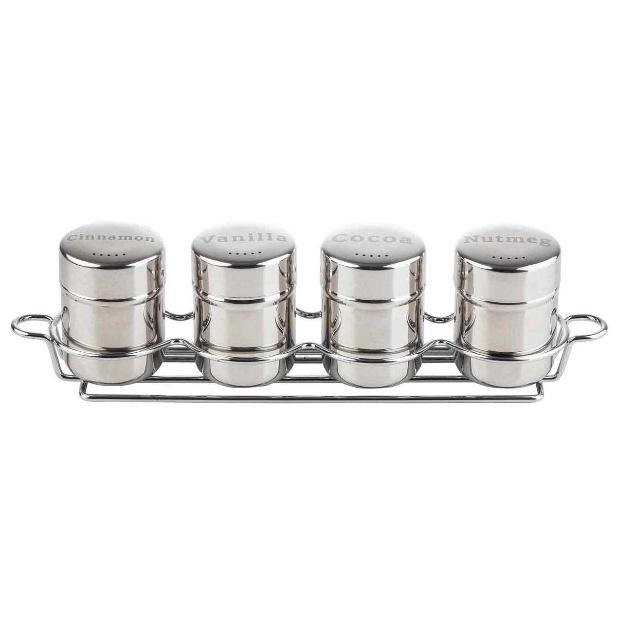 Tablecraft Stainless Steel 4 Piece Coffee Shaker Set with Rack, 6 Ounce Capacity