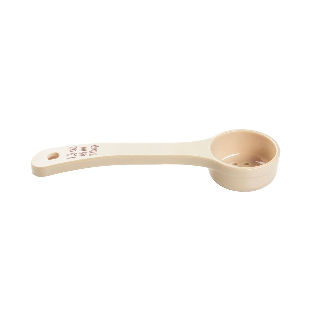 Tablecraft Polycarbonate Beige Perforated Short Handle Spoonout with Maroon Capacity Marking, 1.5 Ounce Capacity -- 12 per case