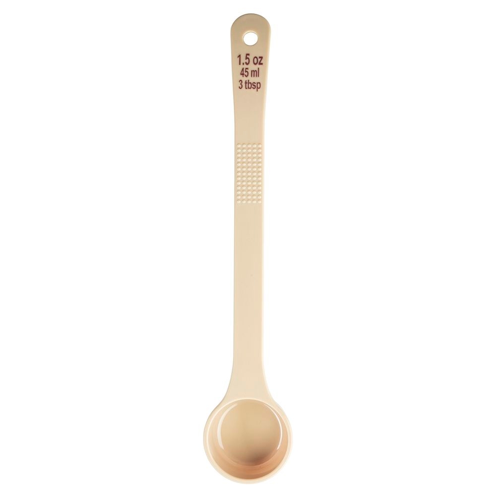 Tablecraft Polycarbonate Beige Solid Long Handle Spoonout with Maroon Capacity Marking, 1.5 Ounce Capacity -- 12 per case