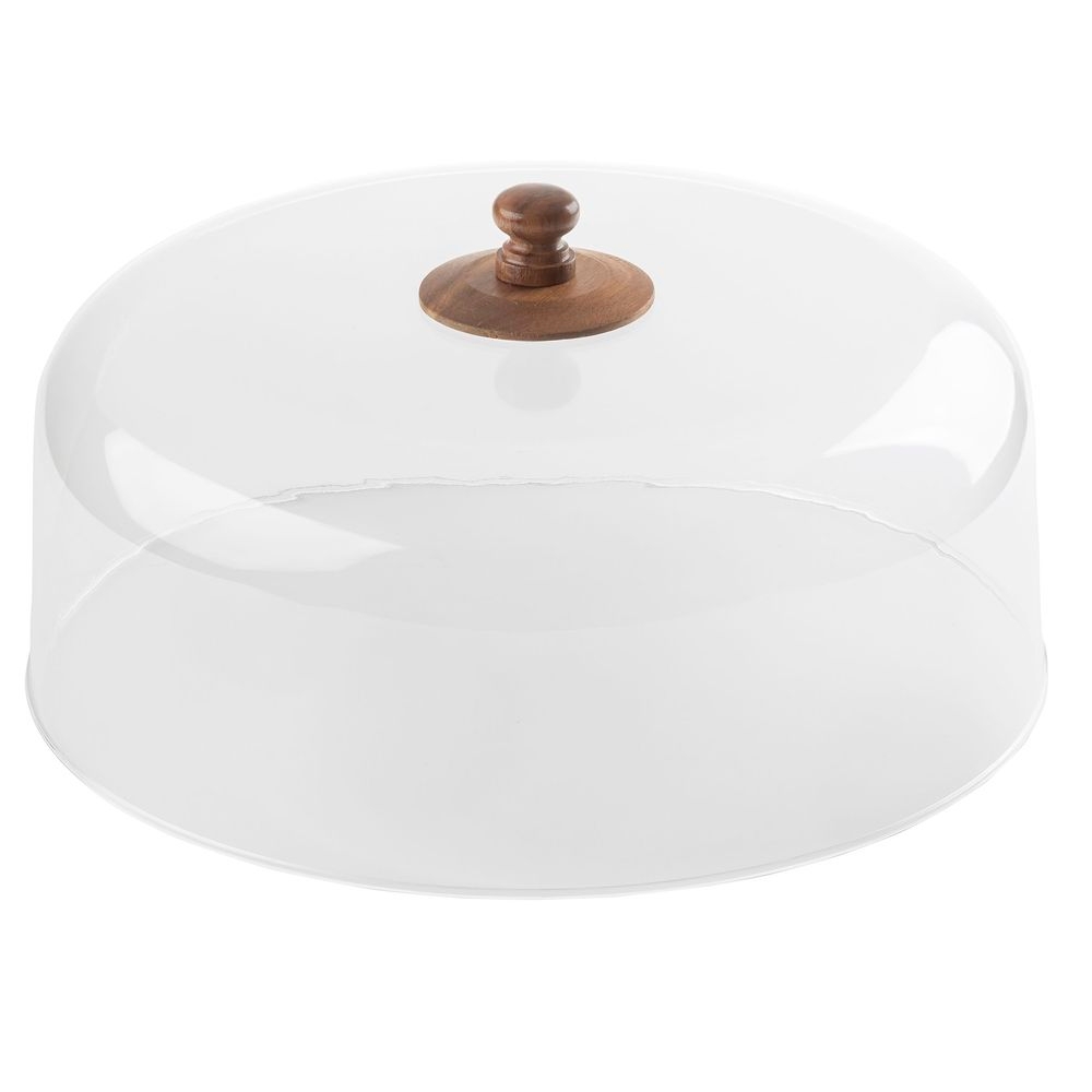 Tablecraft Acacia Collection Acrylic Clear Round Cake Dome with Acacia Wood Knob, 11.875 x 11.875 x 50.75 inch