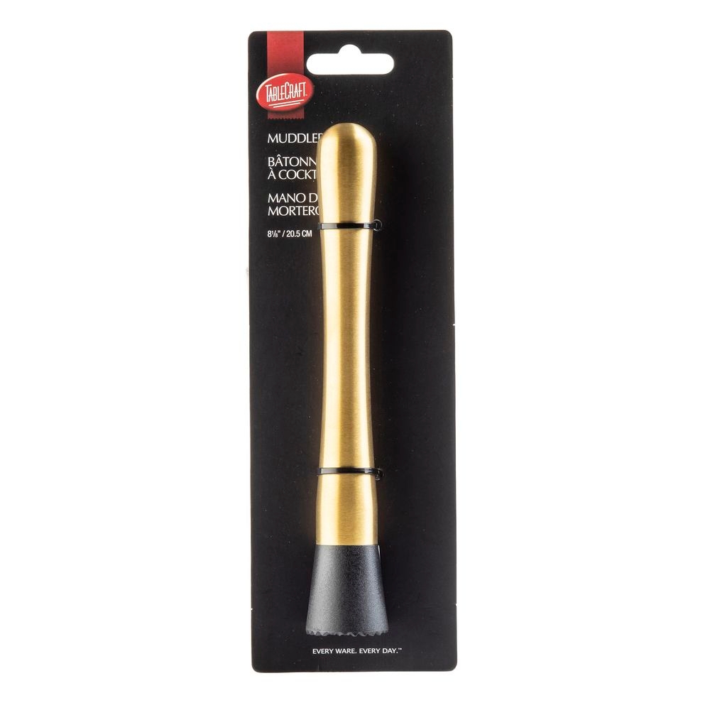 Tablecraft PVD Barware 18-8 Stainless Steel Gold Finish Muddler, 1.375 x 1.375 x 8.125 inch -- 6 per case