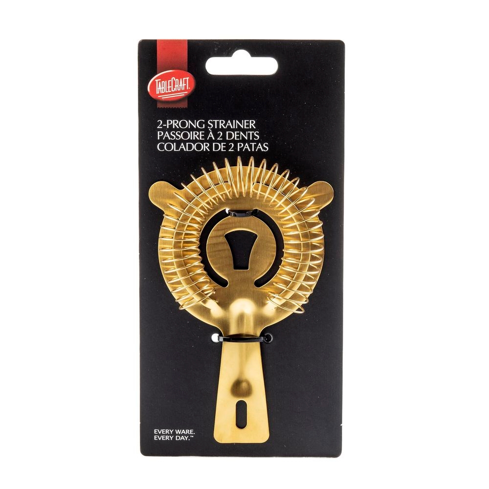 Tablecraft PVD Barware 18-8 Stainless Steel Gold 2-Prong Strainer, 5.75 x 3.625 x .875 inch -- 6 per case