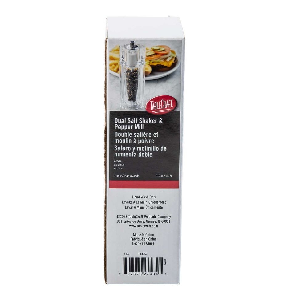 Tablecraft Acrylic Clear Salt and Pepper Mill Combo, 2.625 x 2 x 7.5 inch -- 6 per case