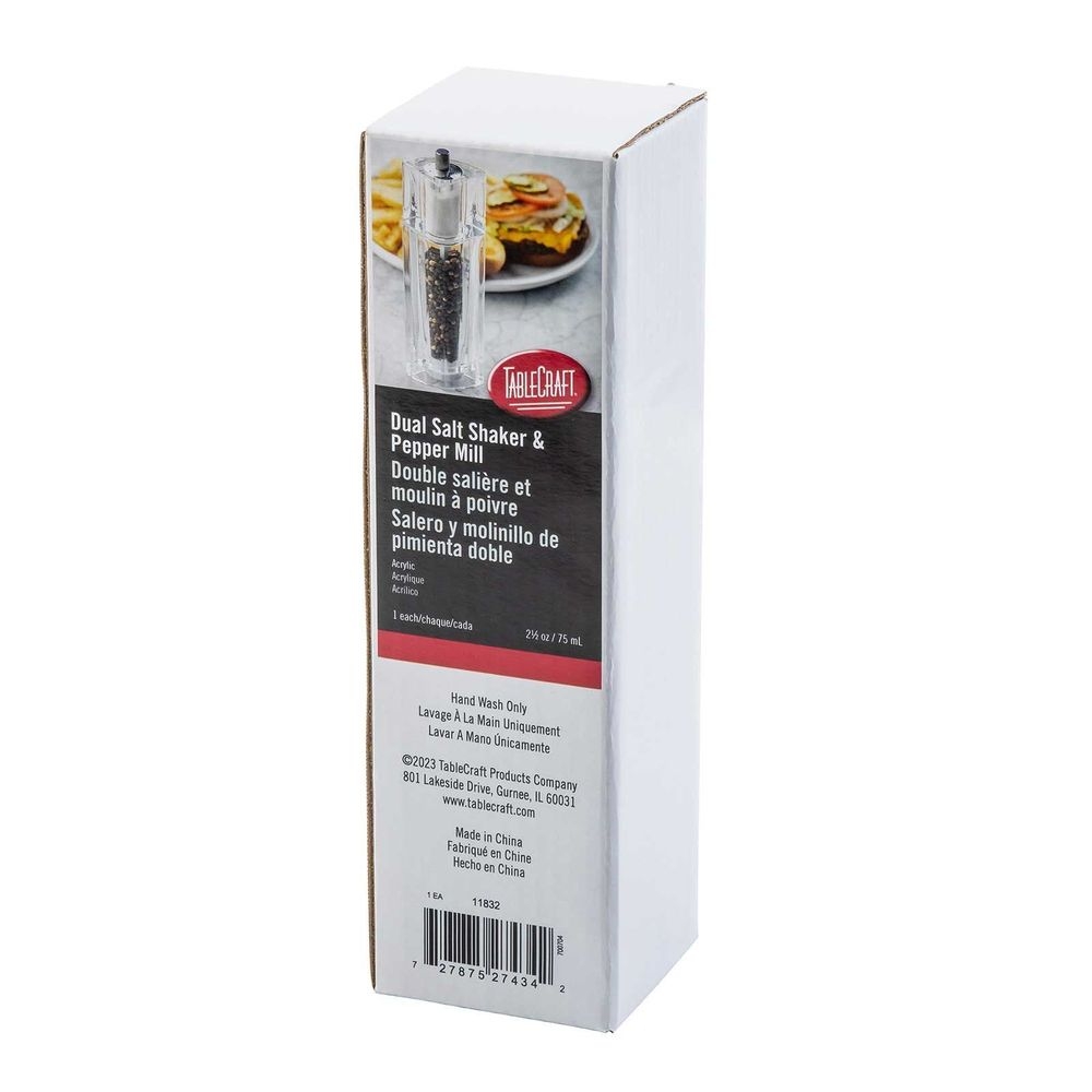 Tablecraft Acrylic Clear Salt and Pepper Mill Combo, 2.625 x 2 x 7.5 inch -- 6 per case