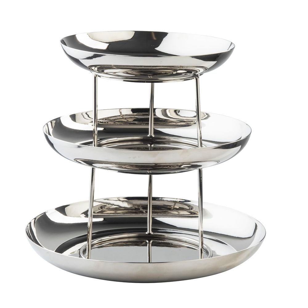 Tablecraft Stainless Steel Mirrored Finish Round Three-Tiered Seafood Tower, 13.75 x 13.75 x 12.75 inch