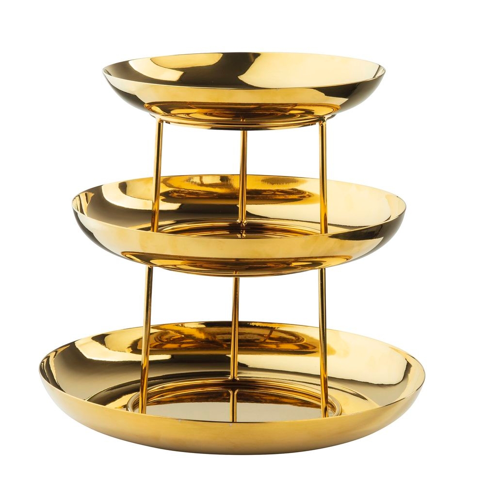 Tablecraft Stainless Steel Gold Finish Round Three-Tiered Seafood Tower, 13.75 x 13.75 x 12.75 inch