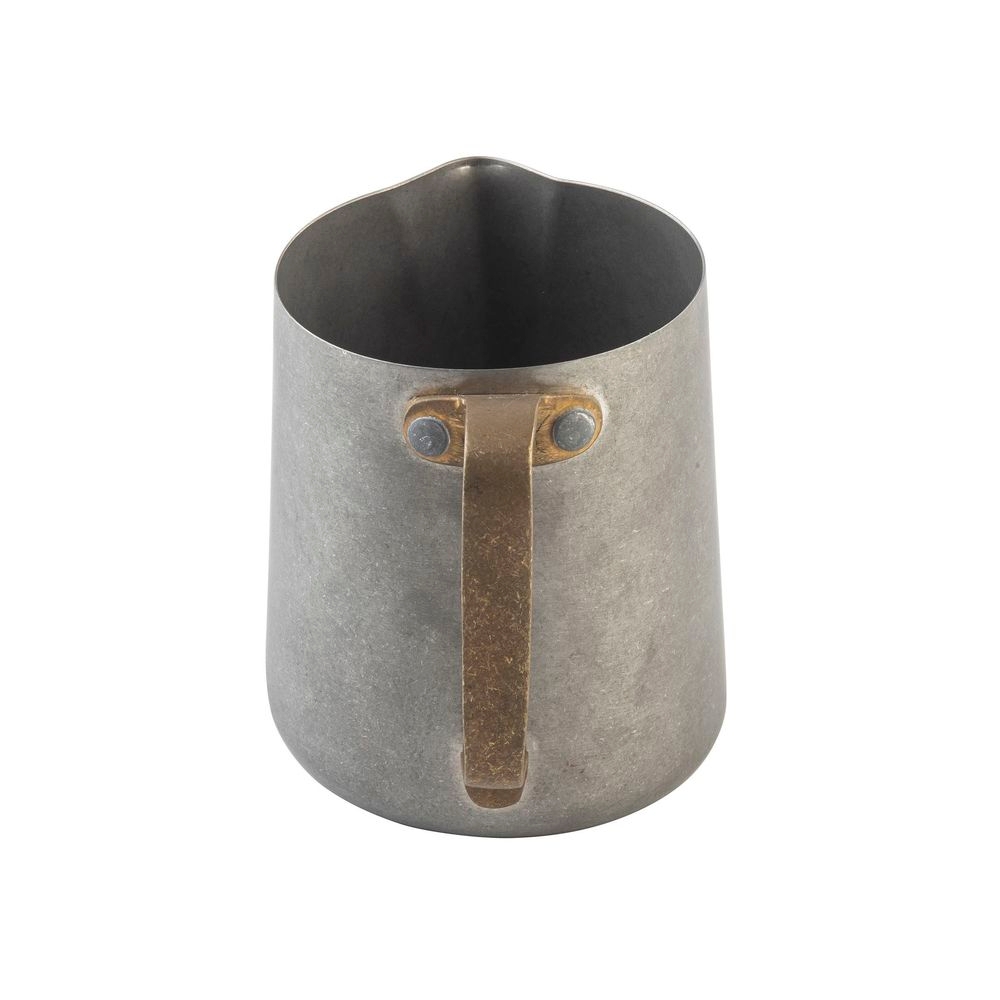 Tablecraft 200 Series Stainless Steel Vintage Finish Frothing Cup with Gold PVD Finish Handle, 18 Ounce Capacity -- 12 per case