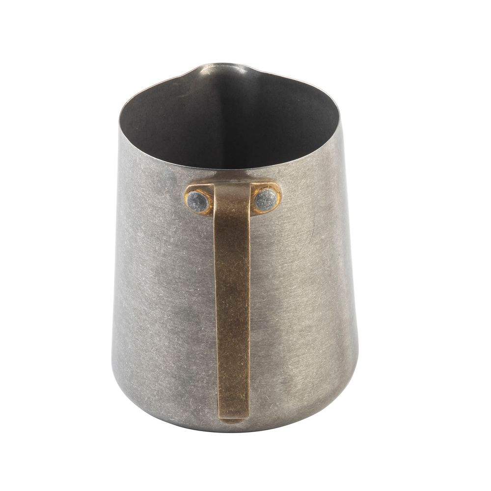 Tablecraft 200 Series Stainless Steel Vintage Finish Frothing Cup with Gold PVD Finish Handle, 24 Ounce Capacity -- 12 per case