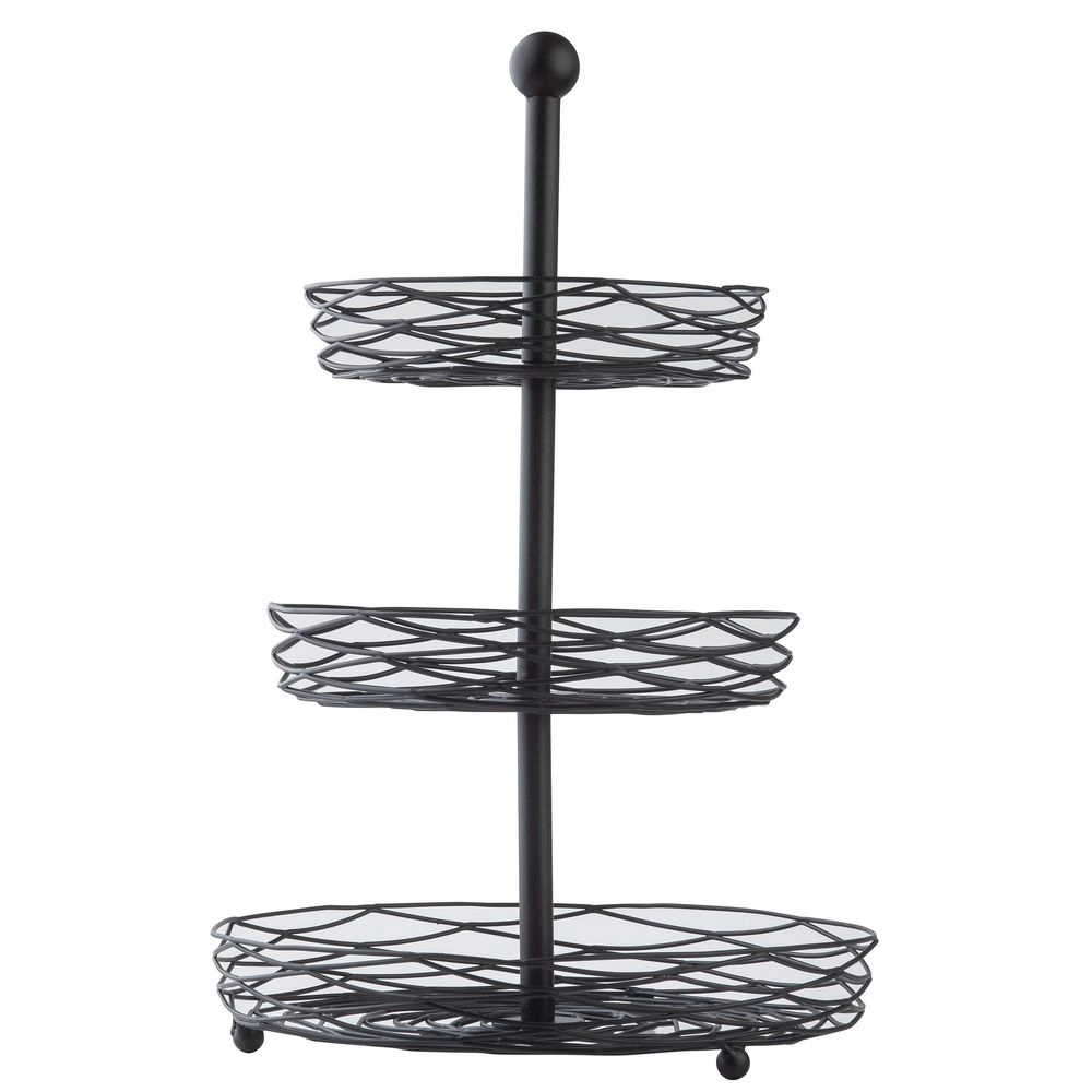 Tablecraft Artisan Collection Black Powder Coated Steel Round Three-Tiered Display Basket, 11.5 x 11.5 x 18 inch