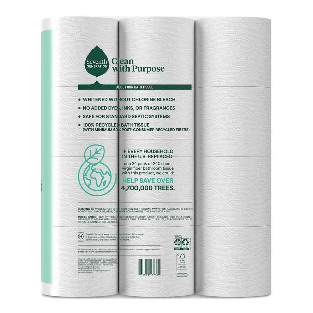 Seventh Generation 2 Ply 100 Percent Recycled Toilet Paper, 240 count -- 2 per case