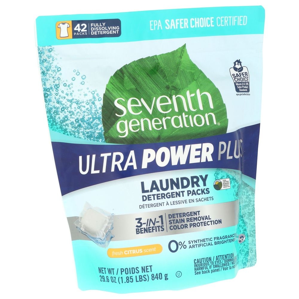 Seventh Generation Ultra Power Plus Citrus Scent Laundry Pack, 42 count -- 8 per case