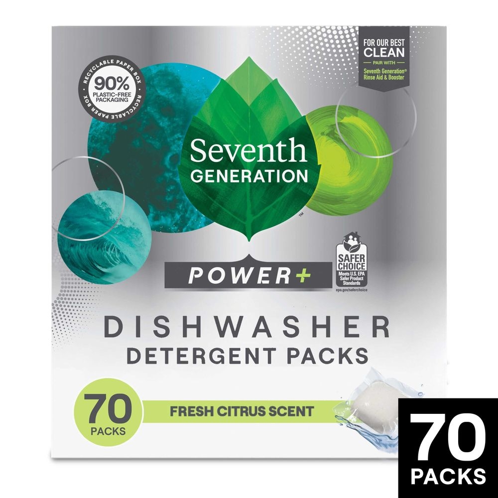 Seventh Generation Power Plus Fresh Citrus Scent Dishwasher Detergent Packs, 70 count -- 2 per case