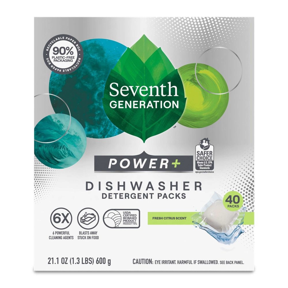 Seventh Generation Power Plus Fresh Citrus Scent Dishwasher Detergent Packs, 40 count -- 2 per case