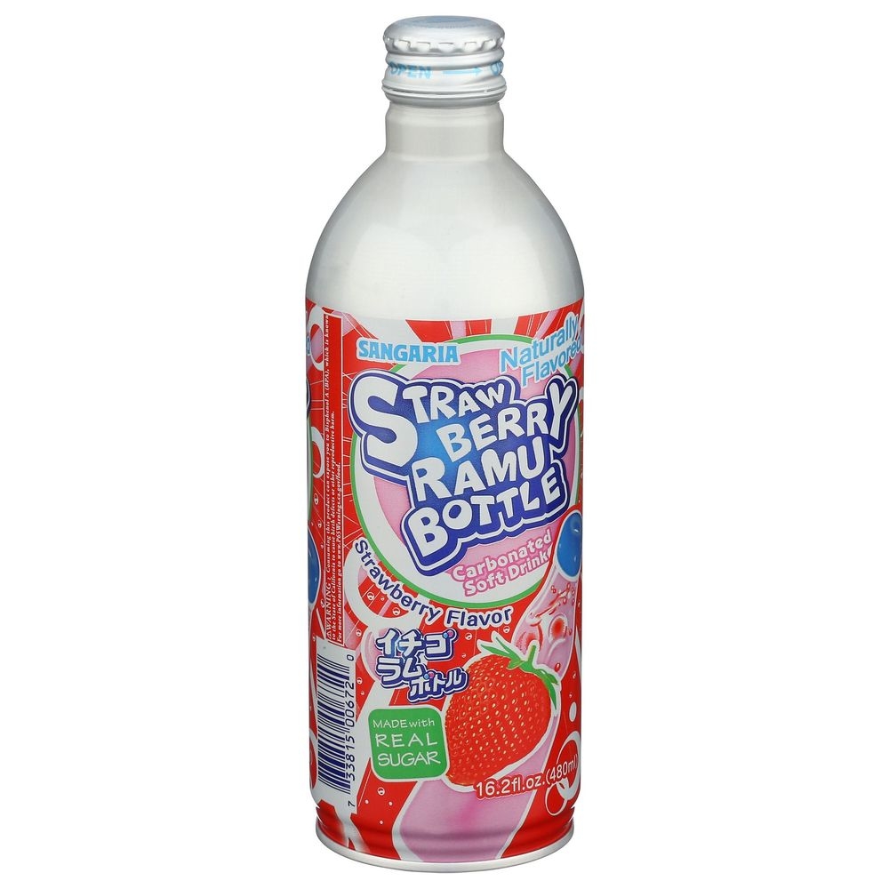Sangaria Strawberry Ramune Bottled Soda, 16.2 Fluid Ounce -- 24 per case
