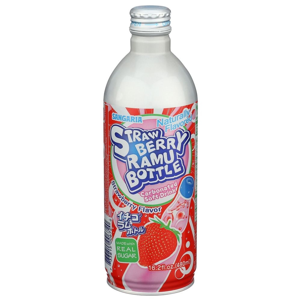 Sangaria Strawberry Ramune Bottled Soda, 16.2 Fluid Ounce -- 24 per case