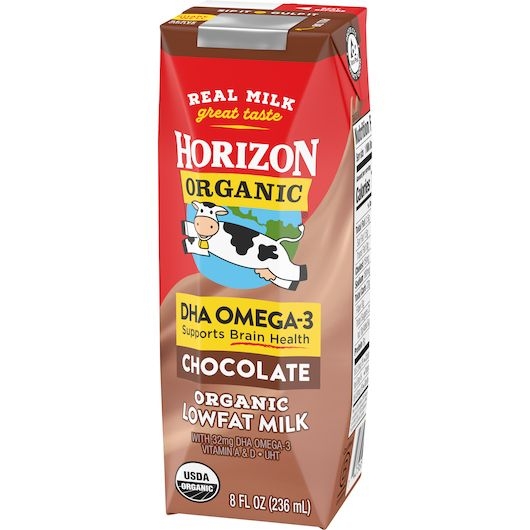 Horizon Organic DHA 1 Percent Low Fat Chocolate Milk, 8 Fluid Ounce -- 12 per case.