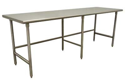 Standard Stainless Steel, Flat Top Work Table With Galvanized legs and Open Base, 24 x 120 inch.