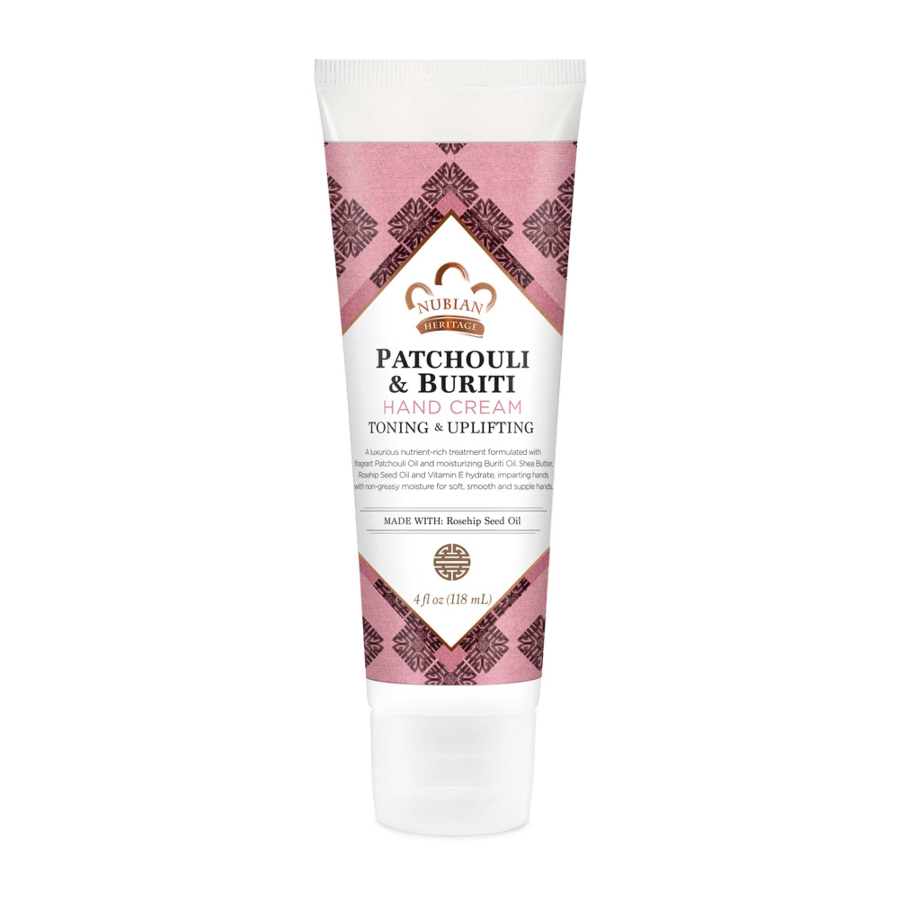 Nubian Heritage Toning Plus Uplifting Patchouli and Buriti Hand Cream, 4 Fluid Ounce -- 12 per case
