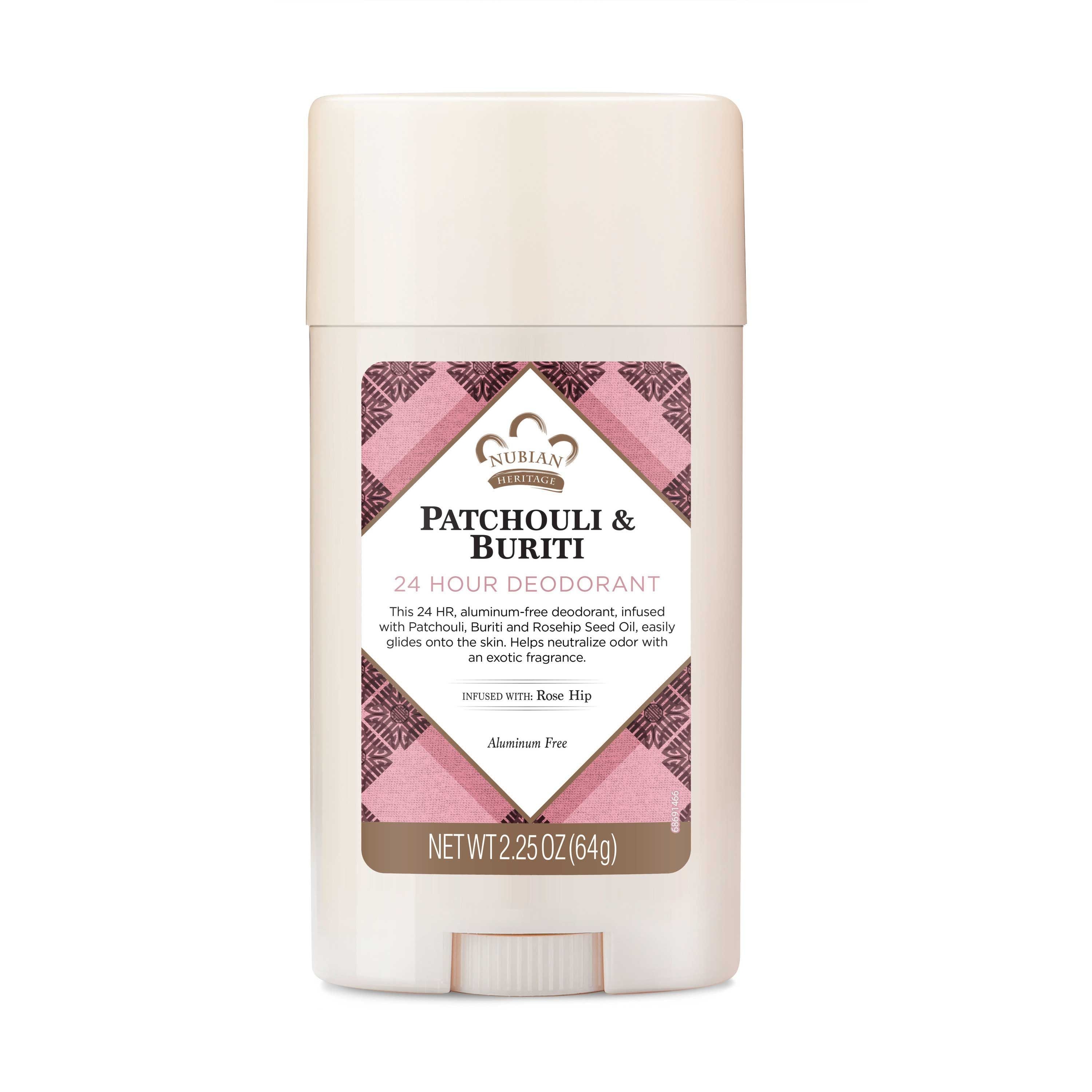 Nubian Heritage 24 Hour Patchouli and Buriti Deodorant, 2.25 Ounce -- 18 per case