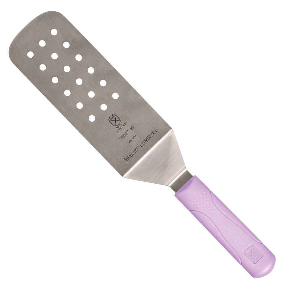 Mercer Culinary Millennia Perforated Turner with Purple Handle, 8 x 3 inch