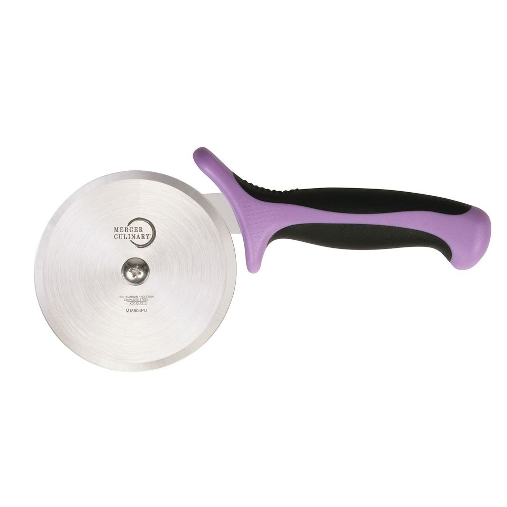 Mercer Culinary Millennia Pizza Cutter with Purple Handle, 4 inch Wheel