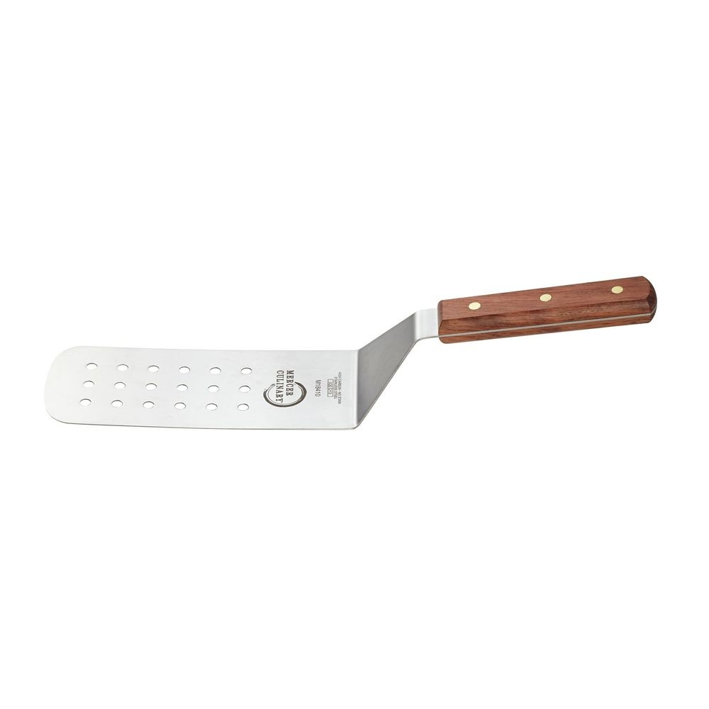 Mercer Culinary Praxis Brown Rosewood Handle Perforated Turner, 8 x 3 inch