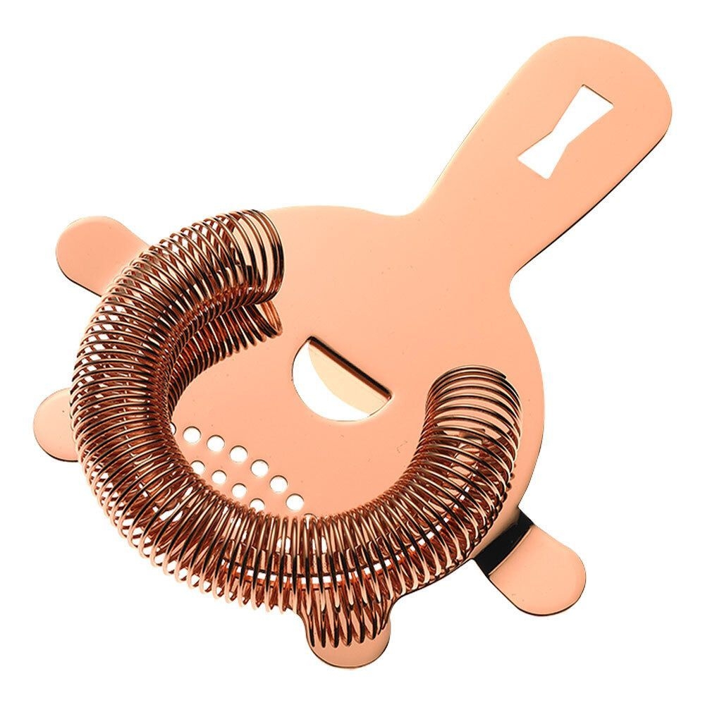 Barfly Copper Plated Heavy Duty 4 Prong Spring Bar Strainer, 5 5/8 inch Overall Length