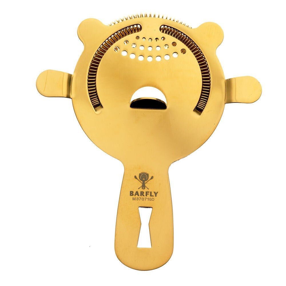 Barfly Gold Plated Heavy Duty 4 Prong Spring Bar Strainer, 5 5/8 inch Overall Length