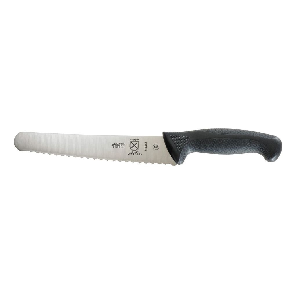 Mercer Culinary Black Wavy Edge Wide Bread Knife, 8 inch