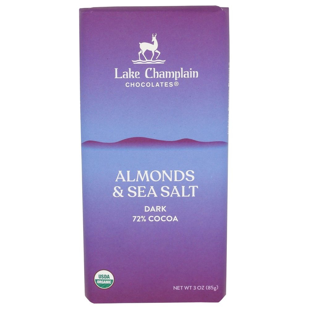 Lake Champlain Chocolates 72 Percentage Cocoa Dark Chocolate Almonds and Sea Salt Bar, 3 Ounce -- 12 per case