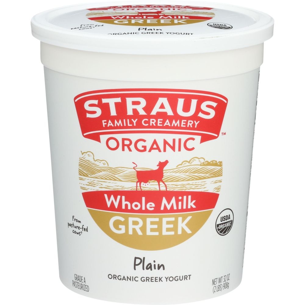 Straus Family Creamery Organic Plain Greek Yogurt, 32 Ounce -- 6 per case