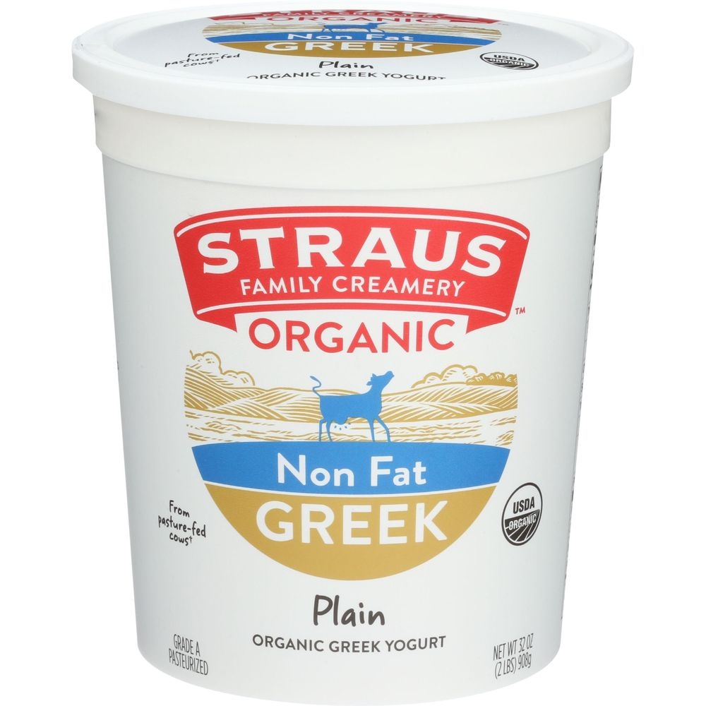 Straus Family Creamery Organic Plain Nonfat Greek Yogurt, 32 Ounce -- 6 per case