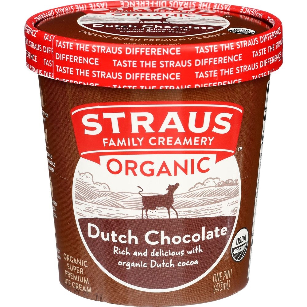 Straus Family Creamery Organic Dutch Chocolate Ice Cream, 1 Pint -- 8 per case