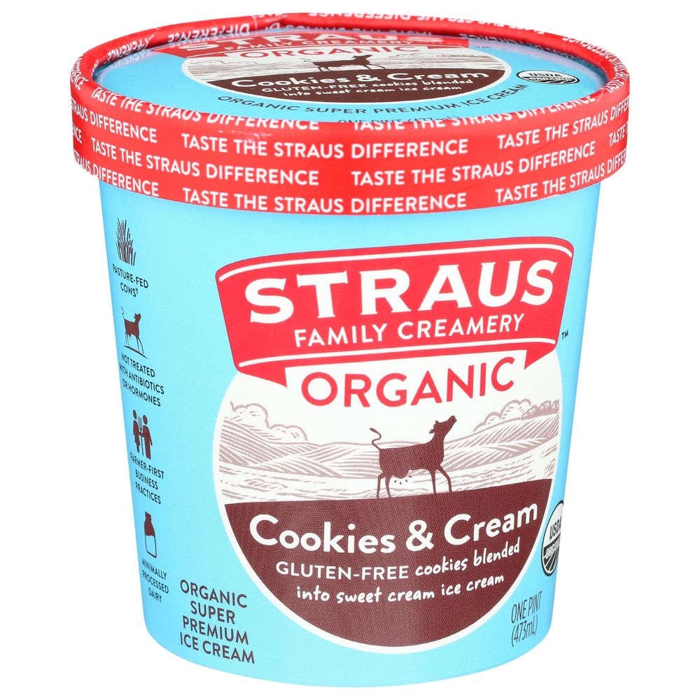 Straus Family Creamery Organic Cookies and Cream Ice Cream, 1 Pint -- 8 per case