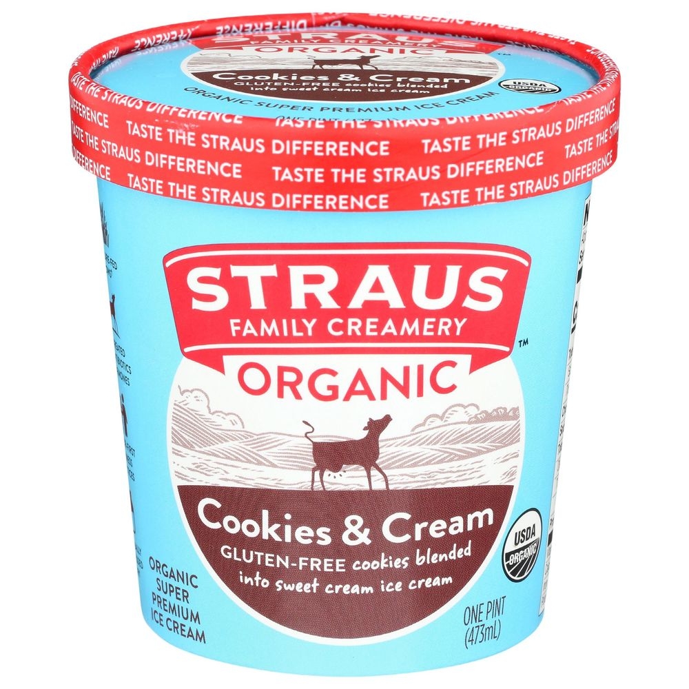 Straus Family Creamery Organic Cookies and Cream Ice Cream, 1 Pint -- 8 per case