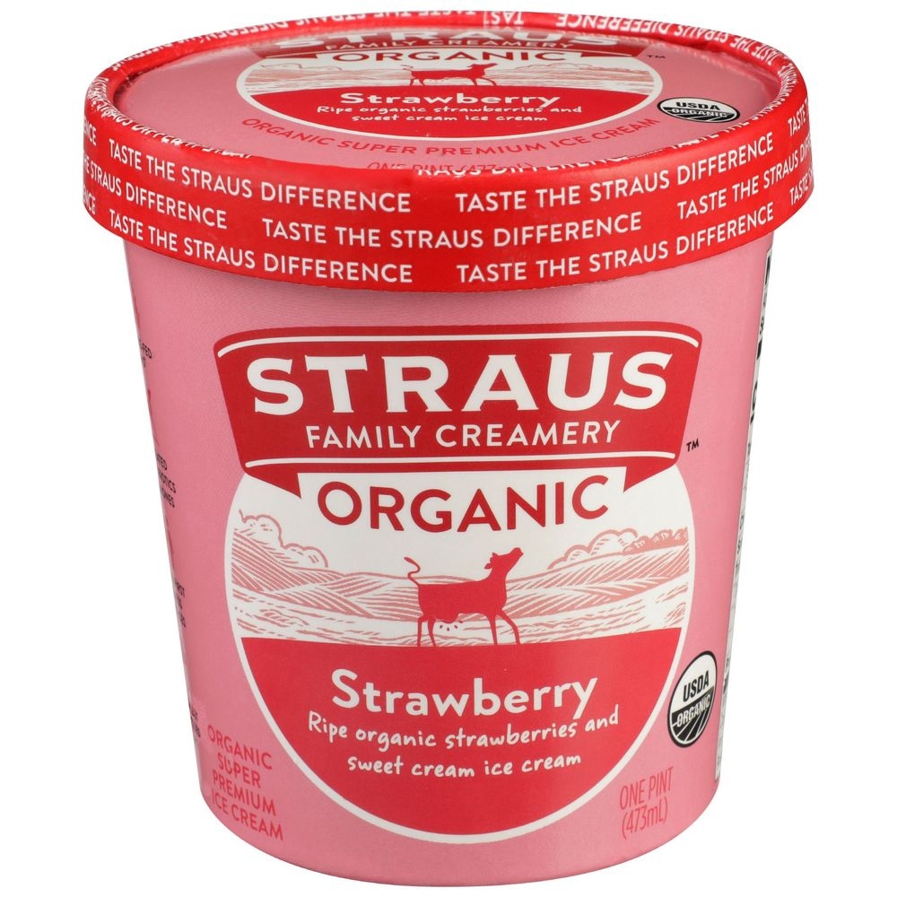 Straus Family Creamery, Super Premium Organic Ice Cream Strawberry -- 8 per case