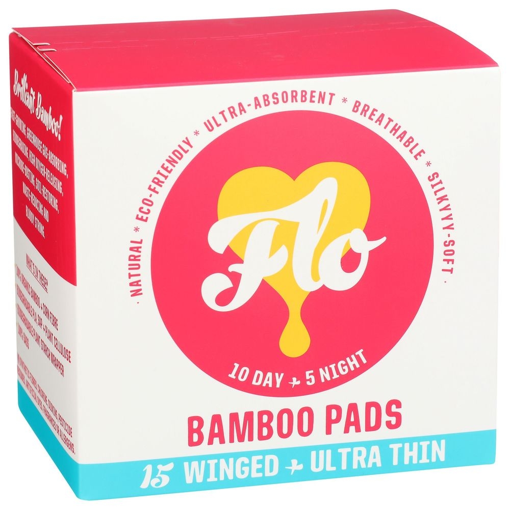 Flo Winged Ultra Thin Bamboo Pad, 15 count -- 8 per case